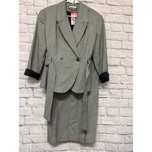 Oakbrook Vintage 90s Herringbone Pencil Button Down Skirt Suit 3/4 Sleeve Sz 8